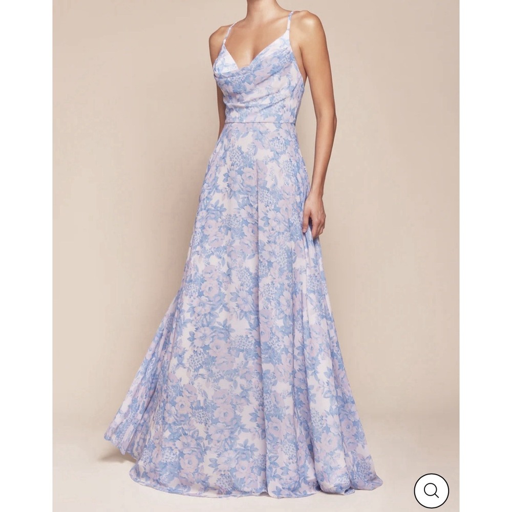 Ladivine Cinderella Floral Prom Evening Wedding Formal Lt Blue A-Line Gown Sz 10